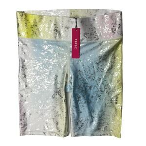 NEW Terez Women's Multicolor Metallic Silver Iridescent Athletic Biker Shorts S